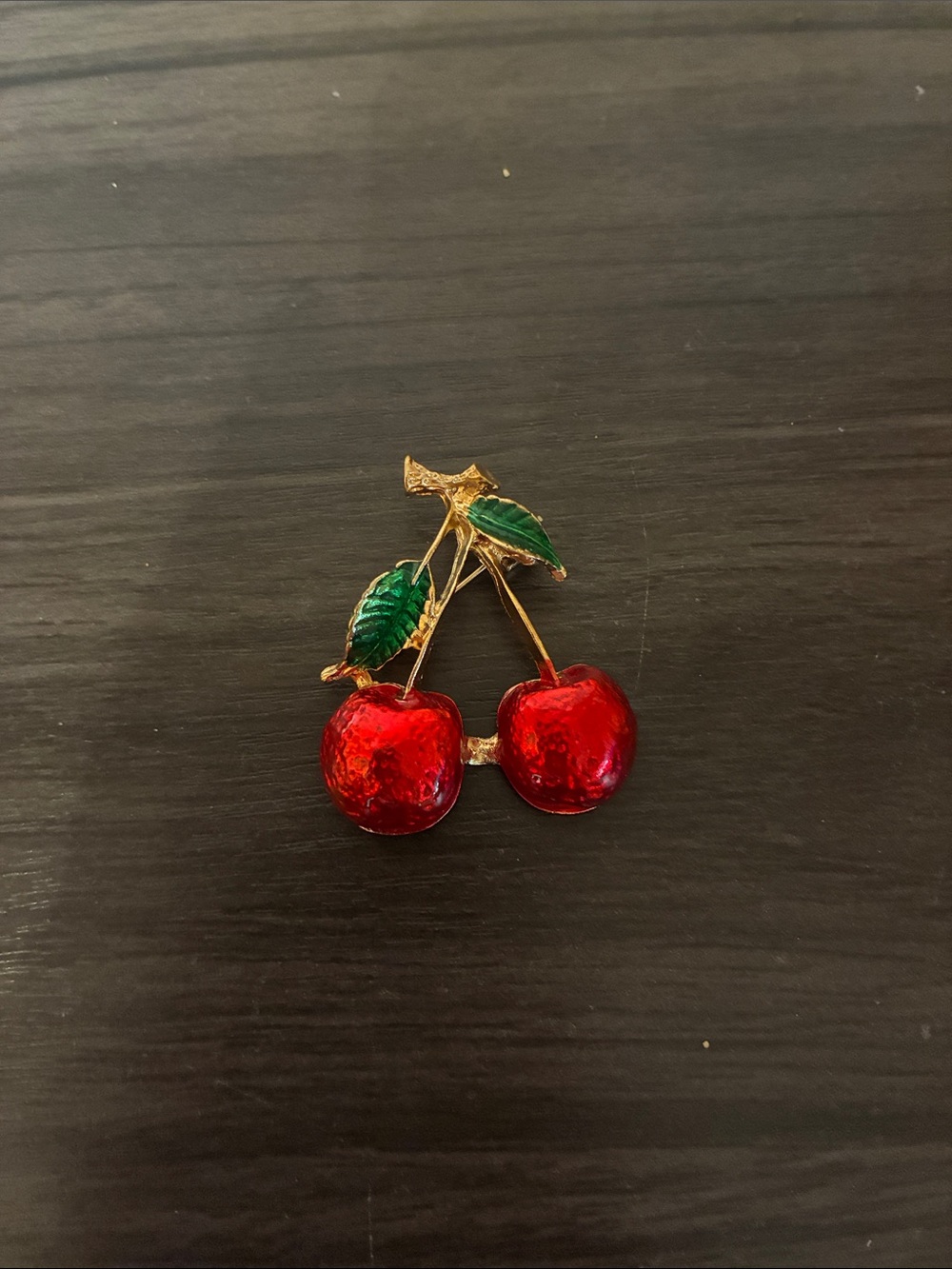 Vintage Inspired Cherry Brooch Red Enamel Fruit Pin Gold Tone Jewelry - Picture 2 of 7